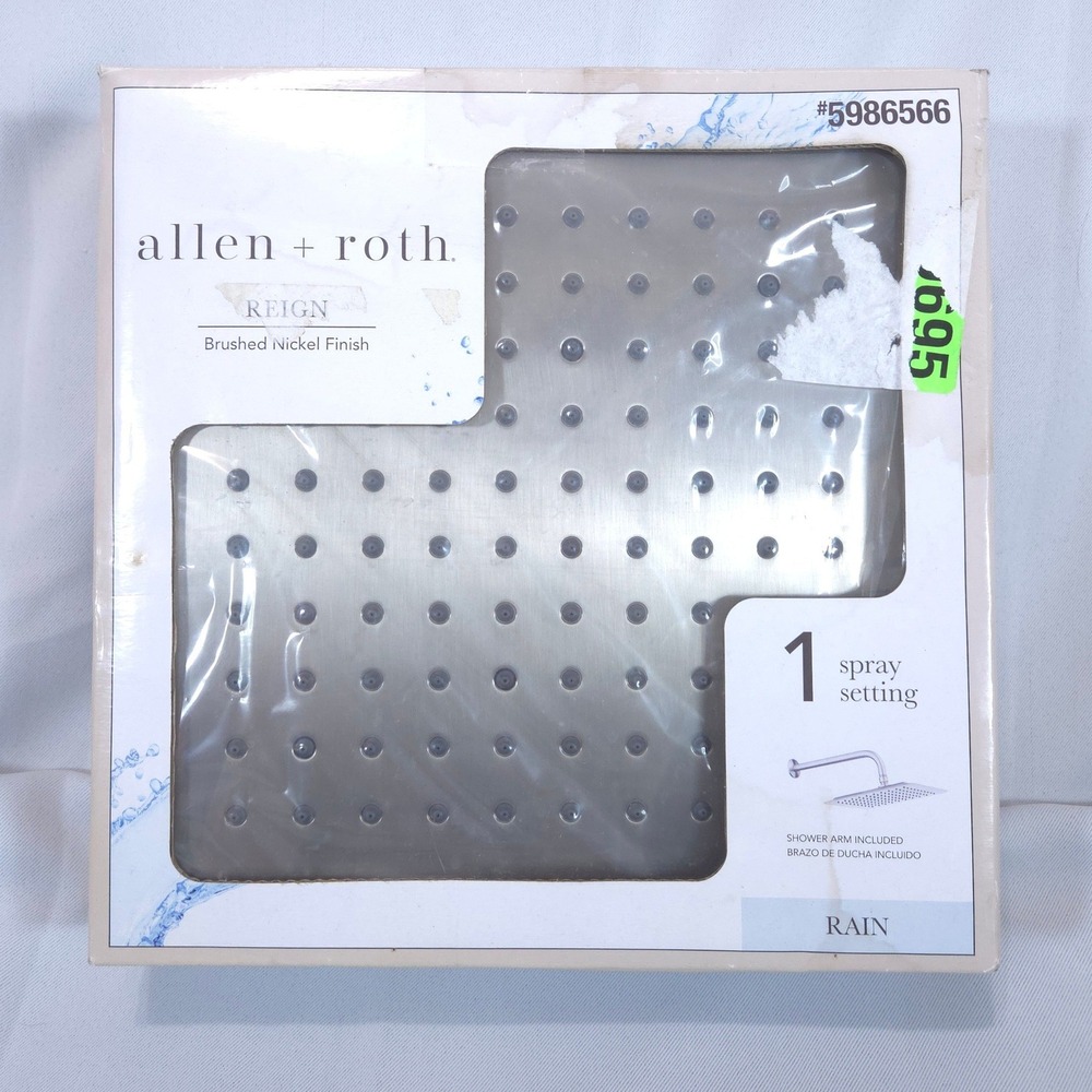 NIB Allen+Roth Reign 10" Rain Shower Head Brushed Nickel w/ Shower Arm #5986566